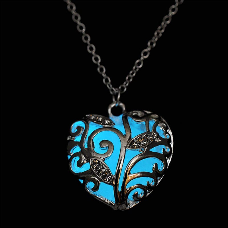 Aimimier Luminous Heart Necklace Halloween Fluorescent Stone Necklace Glow in The Dark Accessories for Women(Blue) - Image 3
