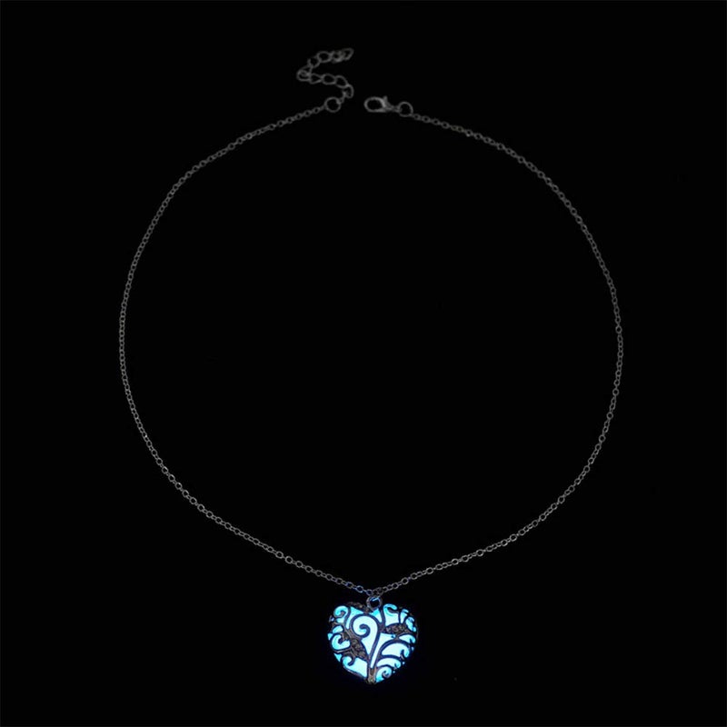 Aimimier Luminous Heart Necklace Halloween Fluorescent Stone Necklace Glow in The Dark Accessories for Women(Blue) - Image 4