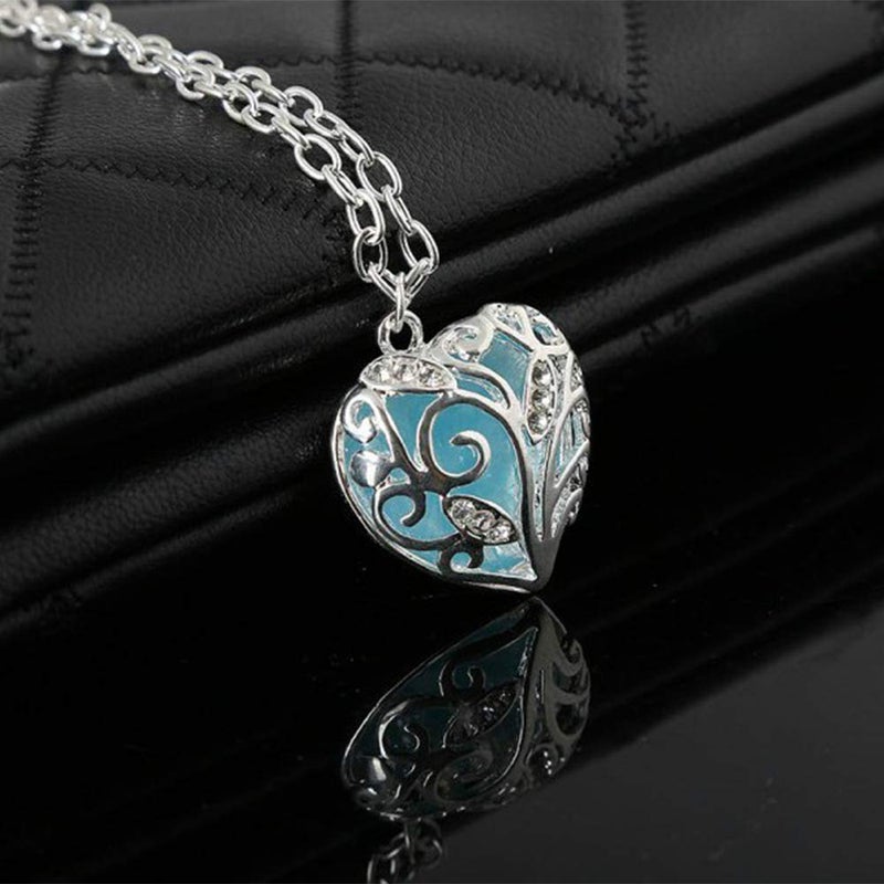 Aimimier Luminous Heart Necklace Halloween Fluorescent Stone Necklace Glow in The Dark Accessories for Women(Blue) - Image 5