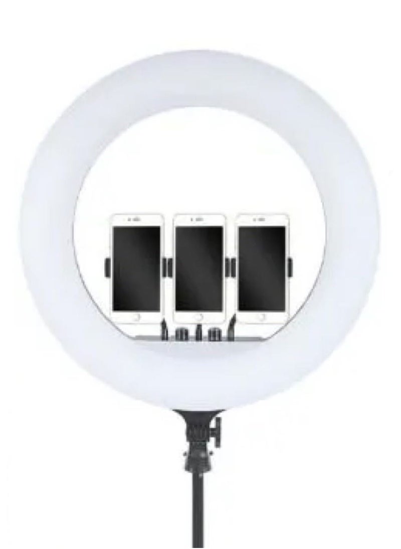 18 inch Dimmable Circle LED Studio Selfie Ring Light With 2.1 Meter Tripod Stand Remote And 3 Mobile Phone Holders For Makeup Camera Photography YouTube Video Shoot TikTok Vlog Live Stream Compatible