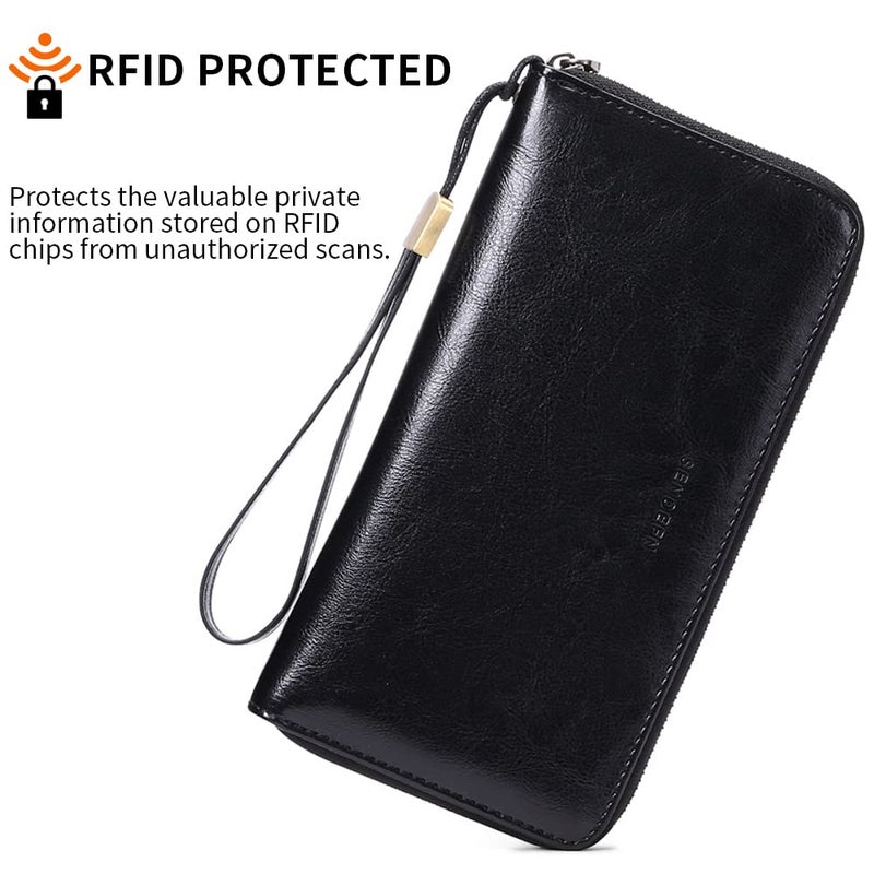 SENDEFN Leather Women's Wallets RFID Blocking Zip Around Large Capacity Long Credit Card Holder Wallet - Image 3