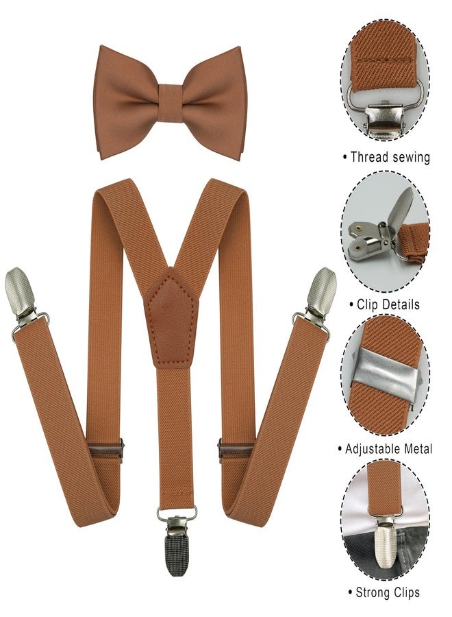 BEWDIO Adjustable Baby Boy Suspenders and Bow Tie, Pre-tied Kids Bowtie and Elastic Suspenders with 4 Strong Metal Clips, Brown, M - Image 2