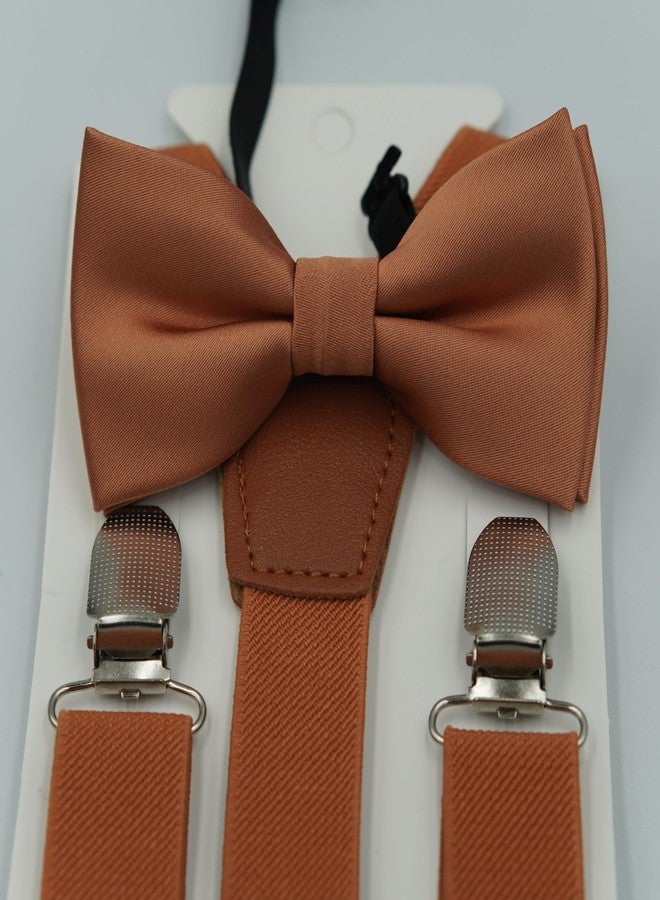 BEWDIO Adjustable Baby Boy Suspenders and Bow Tie, Pre-tied Kids Bowtie and Elastic Suspenders with 4 Strong Metal Clips, Brown, M - Image 4