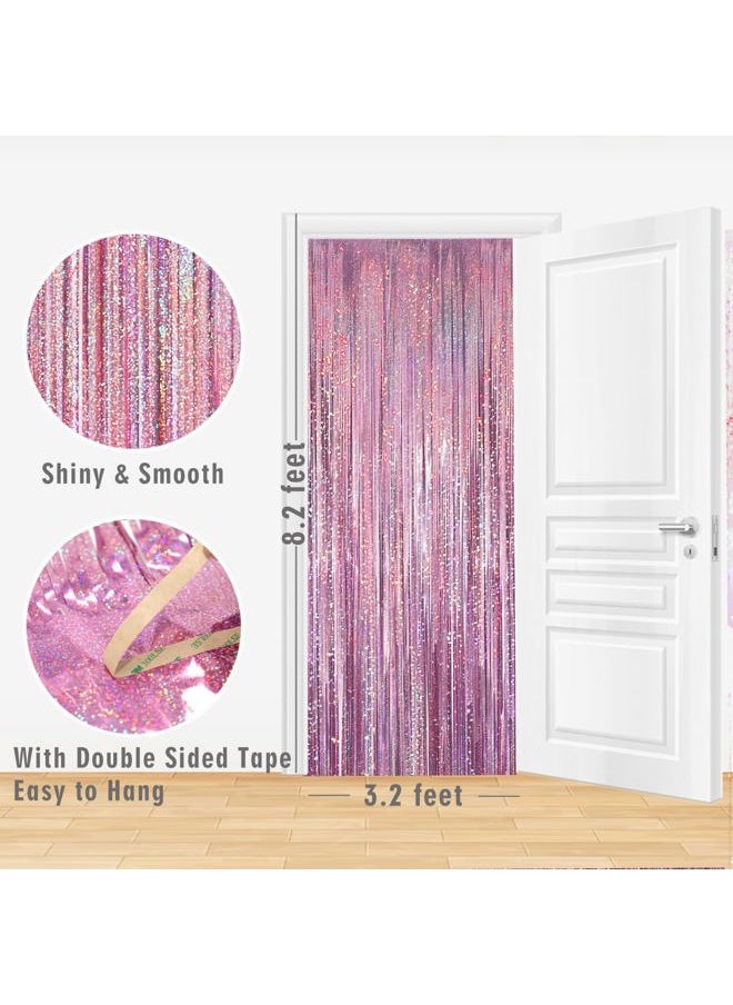 GOER 3.2 ft x 8.2 ft Metallic Tinsel Foil Fringe Curtains Party Photo Backdrop Party Streamers for Birthday,Graduation,New Year Eve Decorations Wedding Decor(3 Packs,Laser Pink)  - Image 4