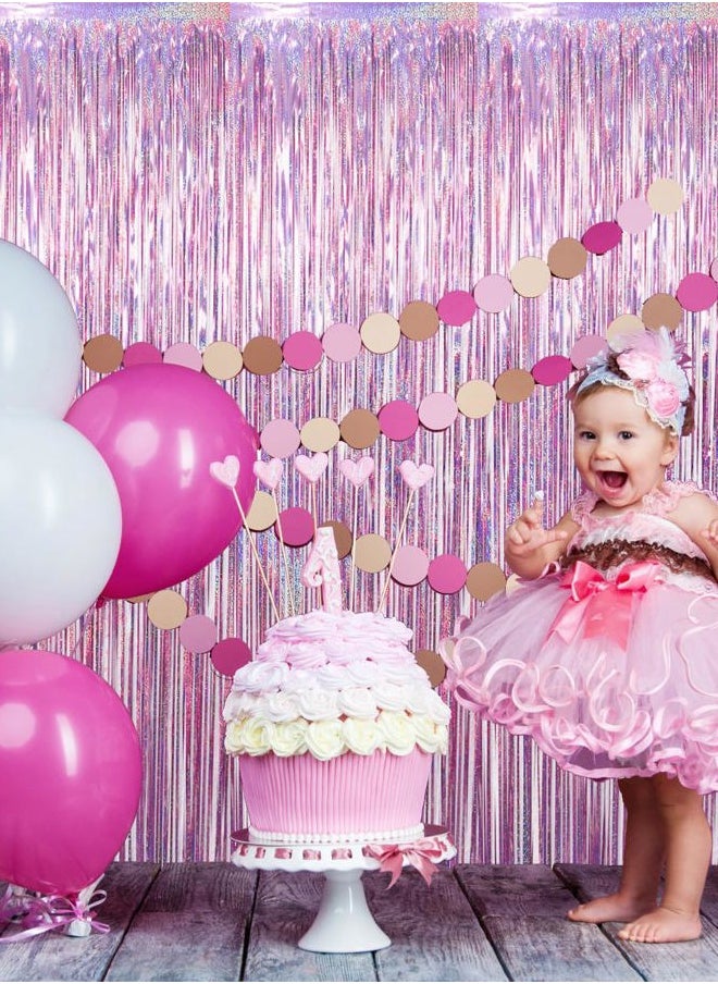 GOER 3.2 ft x 8.2 ft Metallic Tinsel Foil Fringe Curtains Party Photo Backdrop Party Streamers for Birthday,Graduation,New Year Eve Decorations Wedding Decor(3 Packs,Laser Pink)  - Image 1