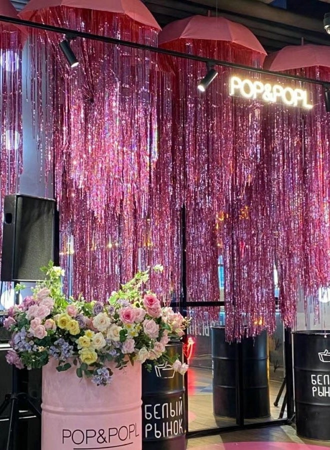 GOER 3.2 ft x 8.2 ft Metallic Tinsel Foil Fringe Curtains Party Photo Backdrop Party Streamers for Birthday,Graduation,New Year Eve Decorations Wedding Decor(3 Packs,Laser Pink) - Image 2