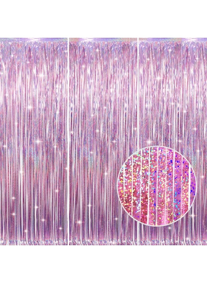 GOER 3.2 ft x 8.2 ft Metallic Tinsel Foil Fringe Curtains Party Photo Backdrop Party Streamers for Birthday,Graduation,New Year Eve Decorations Wedding Decor(3 Packs,Laser Pink) - Image 1