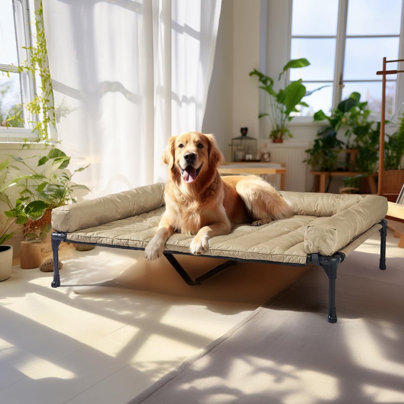 Veehoo Cooling Elevated Dog Bed Add Removable Waterproof Bolster Cushion Mat, Raised Pet Cot with Breathable Teslin Mesh, No-Slip Feet, Dog Couch Bed for Indoor Outdoor, 49x33inches, Beige, CWC2331B - Image 2