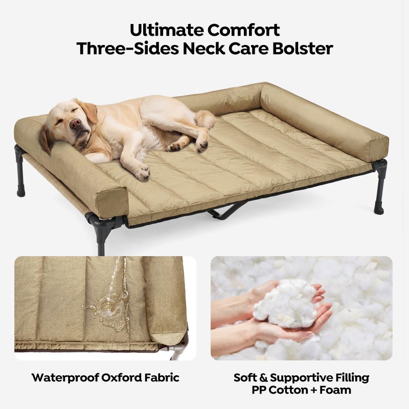 Veehoo Cooling Elevated Dog Bed Add Removable Waterproof Bolster Cushion Mat, Raised Pet Cot with Breathable Teslin Mesh, No-Slip Feet, Dog Couch Bed for Indoor Outdoor, 49x33inches, Beige, CWC2331B - Image 4
