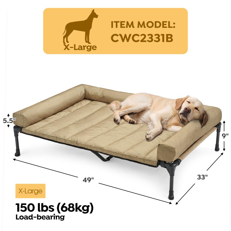 Veehoo Cooling Elevated Dog Bed Add Removable Waterproof Bolster Cushion Mat, Raised Pet Cot with Breathable Teslin Mesh, No-Slip Feet, Dog Couch Bed for Indoor Outdoor, 49x33inches, Beige, CWC2331B - Image 3