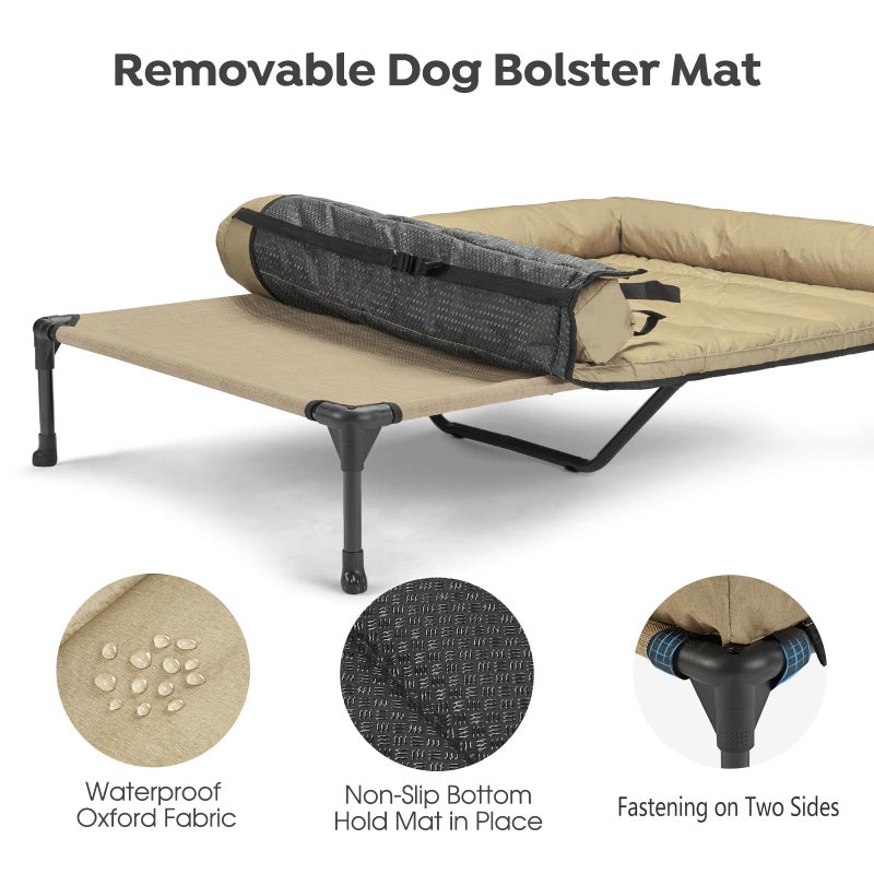 Veehoo Cooling Elevated Dog Bed Add Removable Waterproof Bolster Cushion Mat, Raised Pet Cot with Breathable Teslin Mesh, No-Slip Feet, Dog Couch Bed for Indoor Outdoor, 49x33inches, Beige, CWC2331B - Image 5