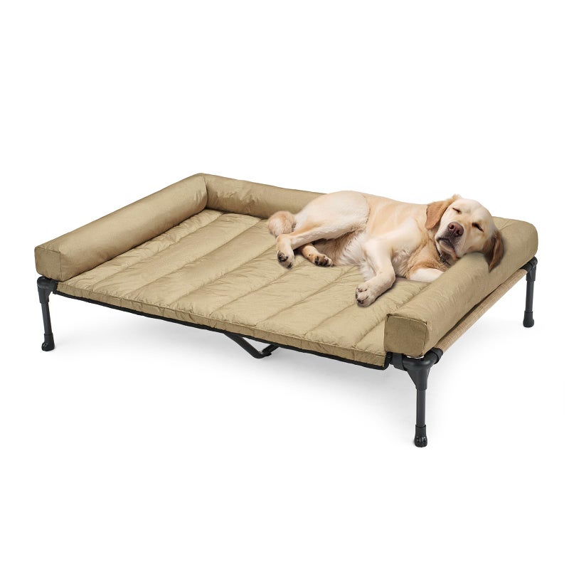 Veehoo Cooling Elevated Dog Bed Add Removable Waterproof Bolster Cushion Mat, Raised Pet Cot with Breathable Teslin Mesh, No-Slip Feet, Dog Couch Bed for Indoor Outdoor, 49x33inches, Beige, CWC2331B - Image 1