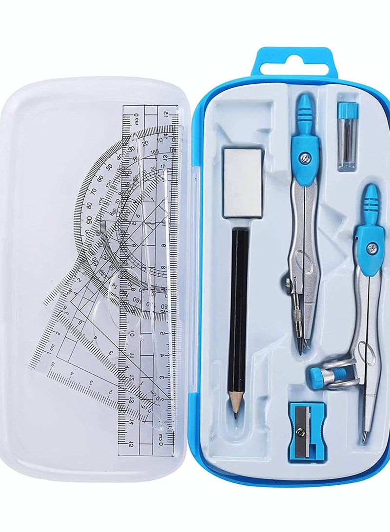 طقم أدوات الهندسة الرياضية 10 قطع لوازم الطلاب مع صندوق تخزين مقاوم للكسر للرسم والتخطيط - Image 1