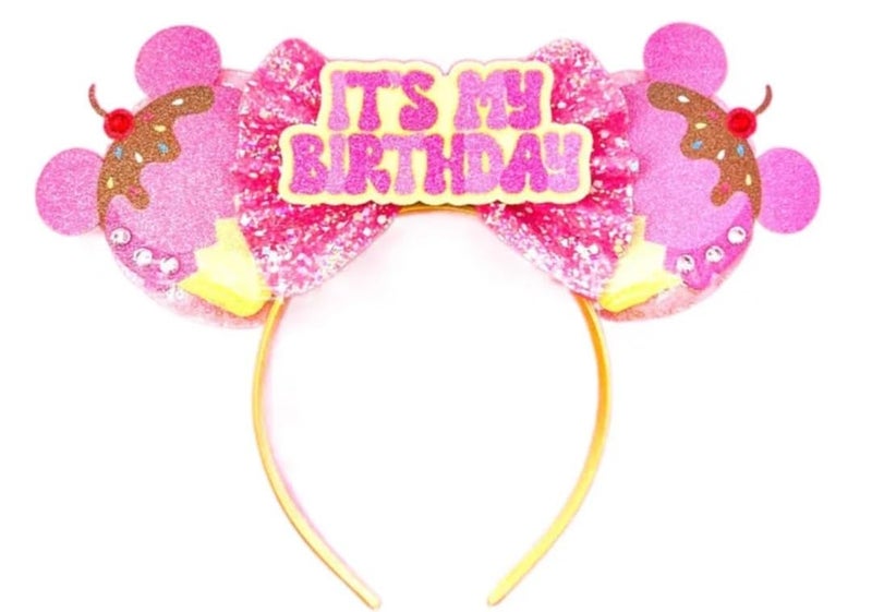 CLGIFT Minnie Ears Headband, Birthday Pink - Handmade flexible headband, Shiny front side only, Bow Size - 5 inches, Sequins Bow, Silver gold blue minnie ears, Rainbow Sparkle, Pink, Unisex - Image 3