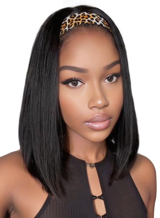 QUEENTAS 13" Bob Headband Wigs for Black Women Natural Black Bob Straight Hair Synthetic Headband Wigs Shoulder Length No Lace Easy Put On and Go Glueless Wig(#1B) - Image 1