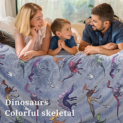 Gdindff Glow in The Dark Dinosaur Blanket for Boys Girls Kids Cute Dino Throw Blankets for Couch, Kids Fleece Blankets, Soft Warm Plush Dinosaur Toddler Blanket Luminous - Image 3