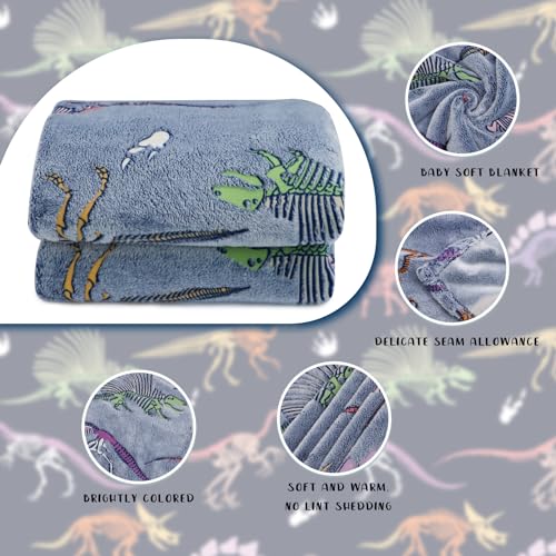 Gdindff Glow in The Dark Dinosaur Blanket for Boys Girls Kids Cute Dino Throw Blankets for Couch, Kids Fleece Blankets, Soft Warm Plush Dinosaur Toddler Blanket Luminous - Image 5