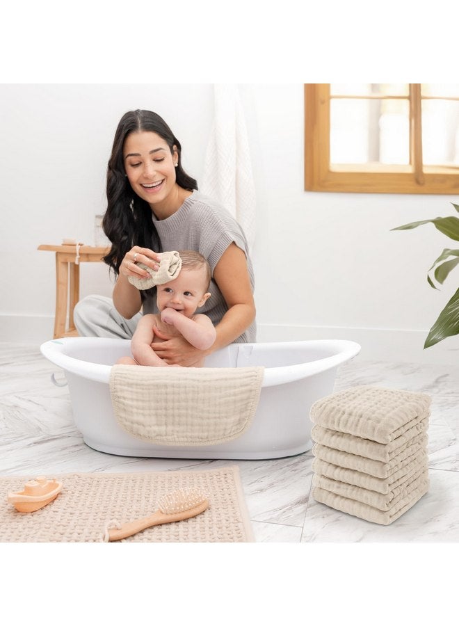 Comfy Cubs Baby Washcloths, Muslin Cotton Baby Towels 10 Pack -Large 10”x10” Wash Cloths Soft on Sensitive Skin, Absorbent for Boys & Girls, Newborn Baby & Toddlers Bibs & Burp Cloths Essentials Set, Sand - Image 2
