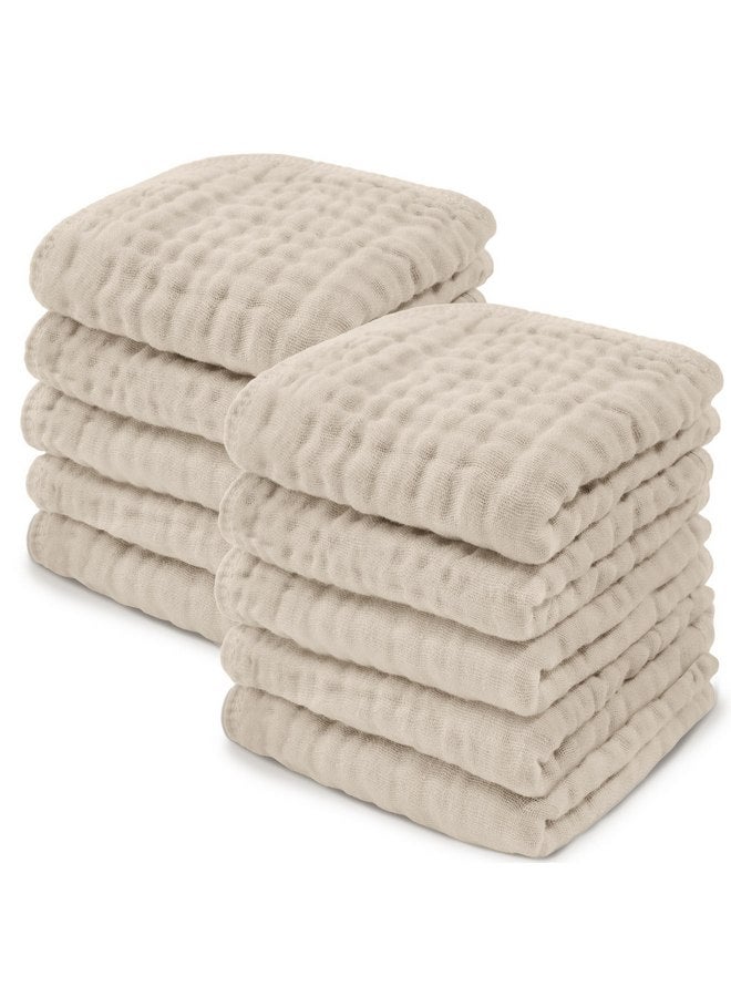 Comfy Cubs Baby Washcloths, Muslin Cotton Baby Towels 10 Pack -Large 10”x10” Wash Cloths Soft on Sensitive Skin, Absorbent for Boys & Girls, Newborn Baby & Toddlers Bibs & Burp Cloths Essentials Set, Sand - Image 1