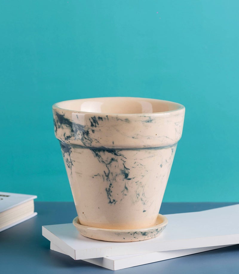 Nurturing Green® Ceramic Pot for Plants, Home & Indoor Decor | Pots for Indoor Plants (Color: Green | Size: 6 Inch Wide *5.5 Inch High | Comes with Bottom Tray) - [Plants are not Included] - Image 1