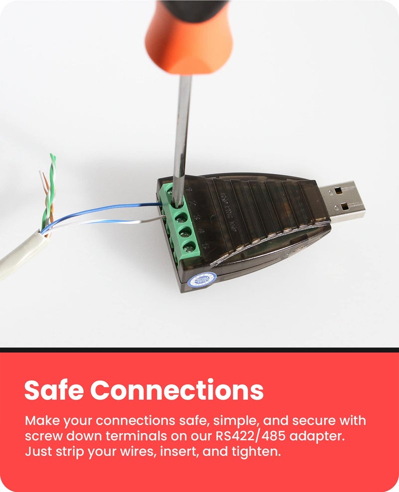 Gearmo محول USB إلى تسلسلي RS485/422 مع مؤشرات LED، مجموعة شرائح FTDI، موصلات طرفية، حماية ESD، دعم واسع لأنظمة التشغيل 2.5 × 1.44 × 0.5 بوصة 5-دبوس موصل طرفي USB نوع A أسود - Image 5