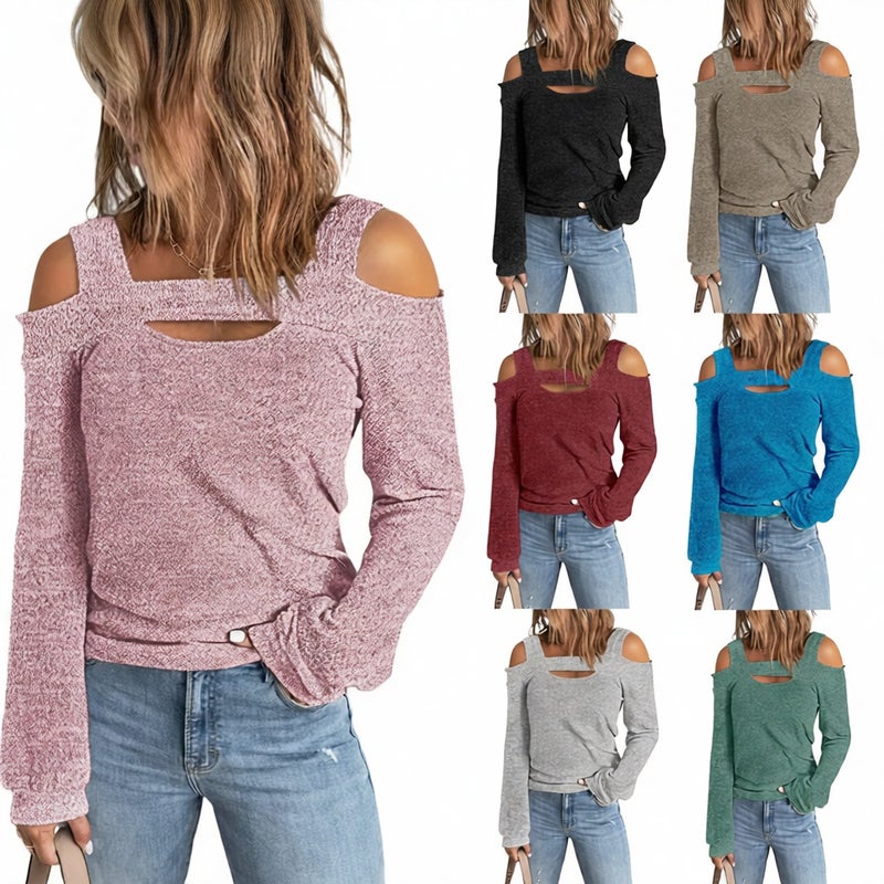 Fashion Casual Off-Shoulder Loose Long Sleeve T-Shirt
