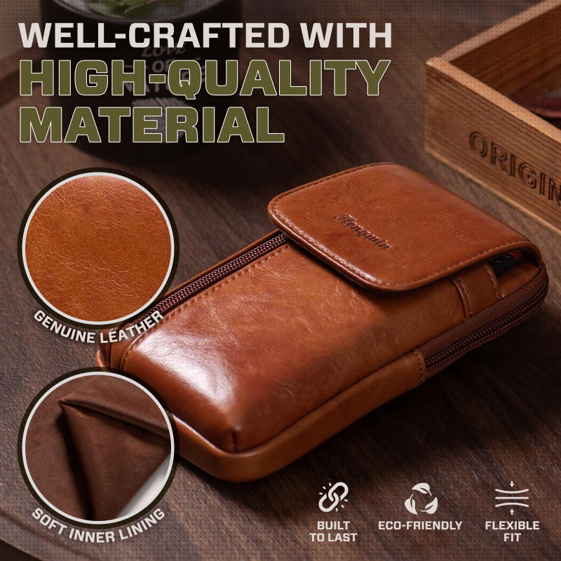 Hengwin Genuine Leather Crossbody Bag for Men/Women, Small Messenger Bag Cell Phone Purse Shoulder Holster Passport Pouch (Brown) - Image 2