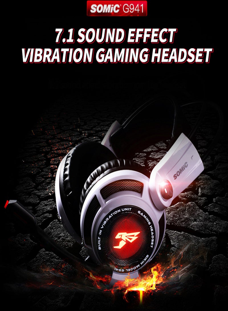SOMIC G941 USB 7.1 Channel Gaming Headset with 4D Vibration Sound Effect 40mm Driver Unit Wired Controller LED Light White - Image 3