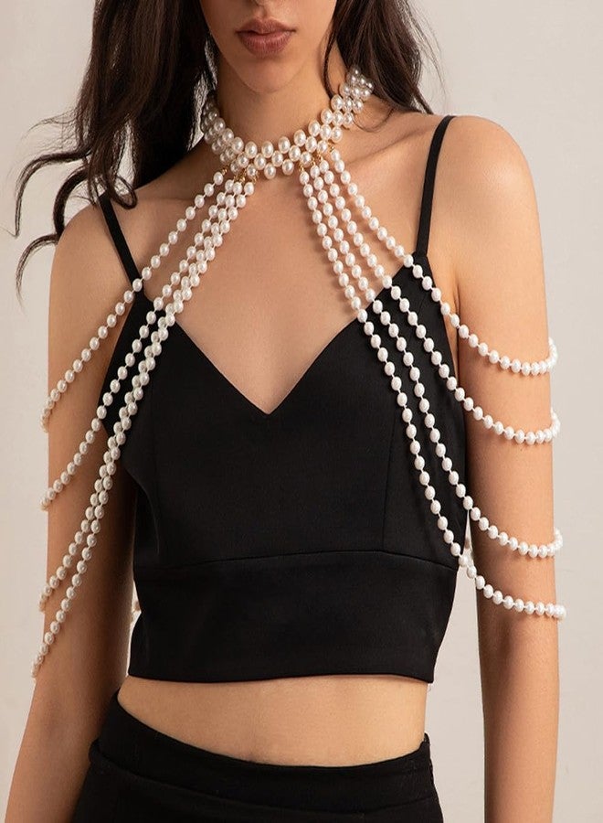 يرتير سلسلة ذهبية للجسم من YERTTER، قلادة كتف، مجوهرات للجسم، قلادة كتف، بيكيني من اللؤلؤ الصناعي، سلاسل حمالة صدر من اللؤلؤ للنساء، أزياء لحفلات الزفاف - Image 3