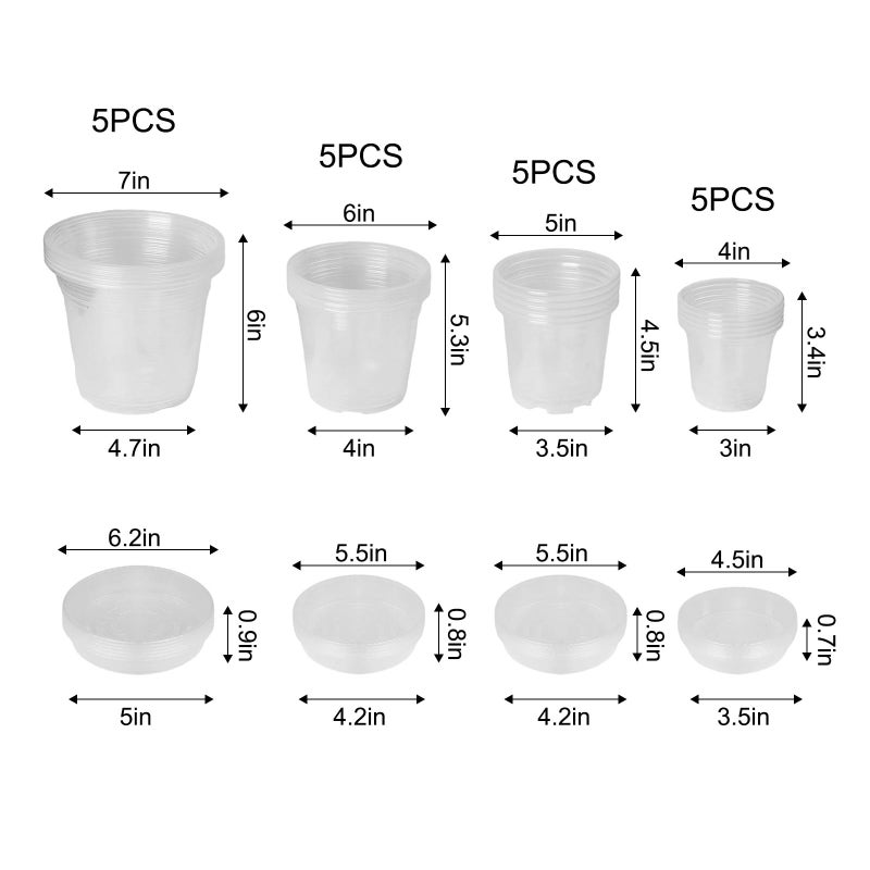 Clear Plastic Nursery Pots Set of 20 Round Planters 4 5 6 7 Inch with Drainage Holes - Image 3