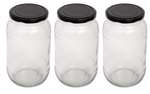 Mkd2 Rise Big Glass Jars For Kitchen Storage 1kg With Airtight Black Lid Set of 3 Transparent Container - Image 1