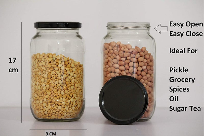 Mkd2 Rise Big Glass Jars For Kitchen Storage 1kg With Airtight Black Lid Set of 3 Transparent Container - Image 3