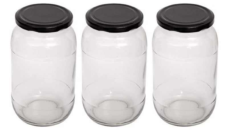 Mkd2 Rise Big Glass Jars For Kitchen Storage 1kg With Airtight Black Lid Set of 3 Transparent Container - Image 2