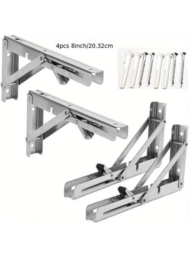 4 Pcs 8 Inch Stainless Steel Folding Shelf Bracket Wall Mounted Triangle Design - Image 2