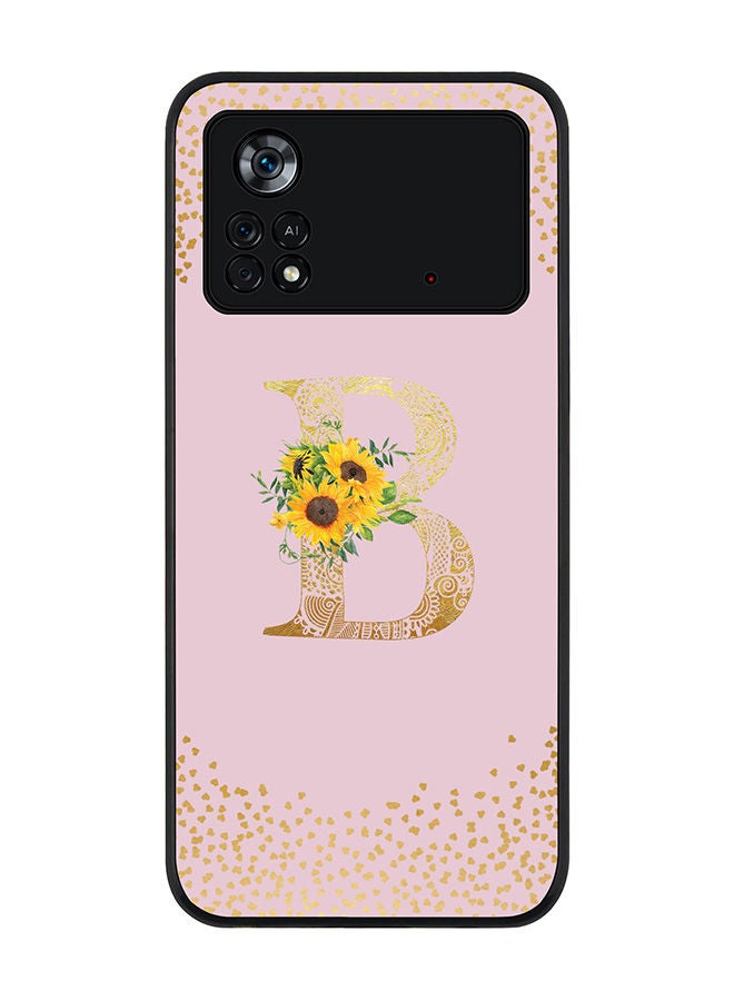 Stylizedd Rugged Black edge case for Poco M4 Pro 4G Slim fit Soft Case Flexible Rubber Edges Anti Drop TPU Gel Thin Cover - Custom Monogram Initial Letter Floral Pattern Alphabet - B (Pink ) - Image 1