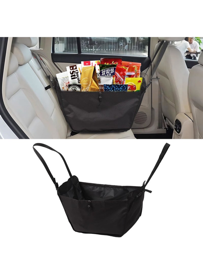 SYOSI Car Seat Organizer - Large Capacity Passenger Seat Storage Travel Bag, Portable, Foldable and Collapsible Miscellaneous Car Hanging Bag, Shopping Shoulder Bag, Reusable Tote with Drawstrings (Black) - Image 1