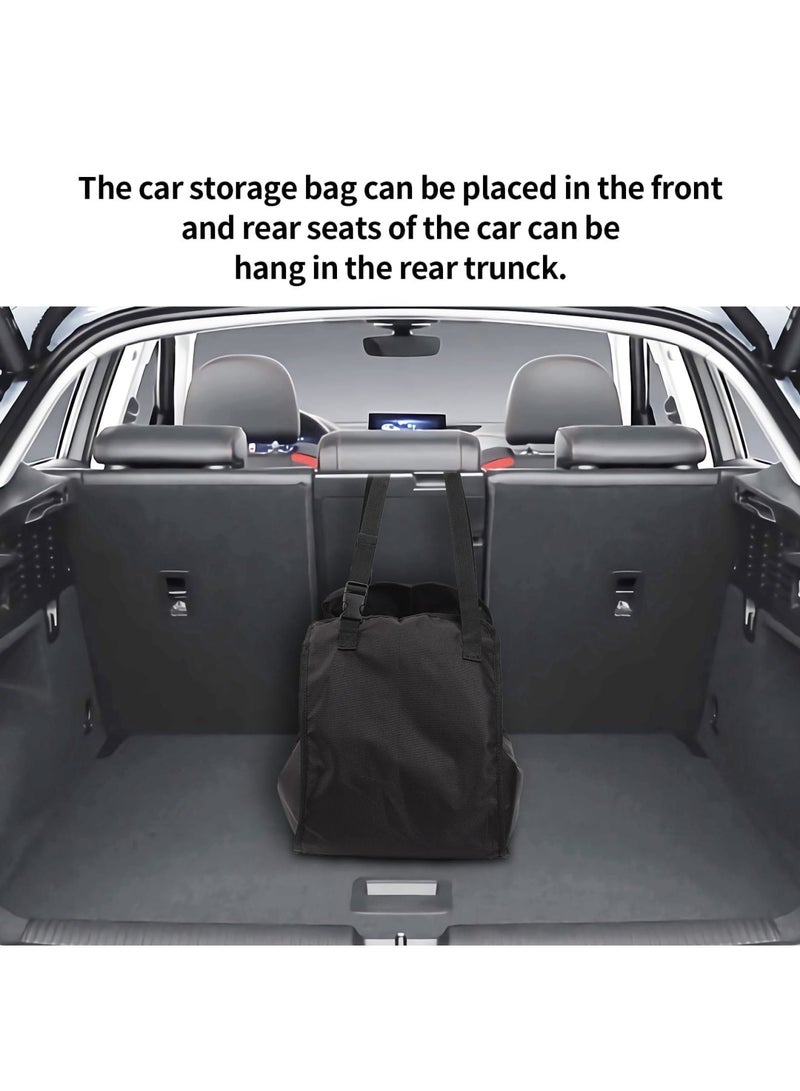 SYOSI Car Seat Organizer - Large Capacity Passenger Seat Storage Travel Bag, Portable, Foldable and Collapsible Miscellaneous Car Hanging Bag, Shopping Shoulder Bag, Reusable Tote with Drawstrings (Black) - Image 5