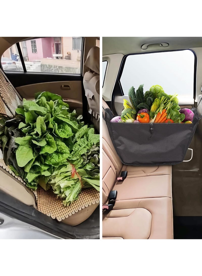 SYOSI Car Seat Organizer - Large Capacity Passenger Seat Storage Travel Bag, Portable, Foldable and Collapsible Miscellaneous Car Hanging Bag, Shopping Shoulder Bag, Reusable Tote with Drawstrings (Black) - Image 2