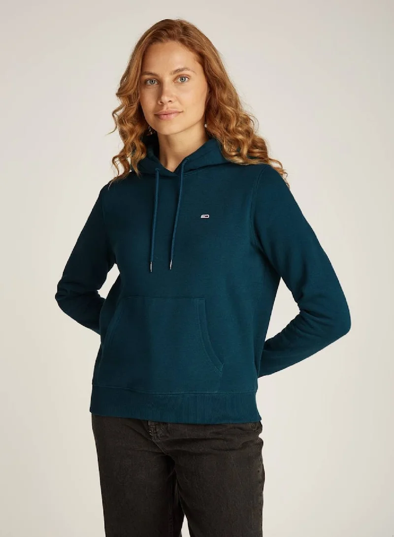 TOMMY JEANS Women's Regular Fit Flag Hoodie, Blue - Cotton