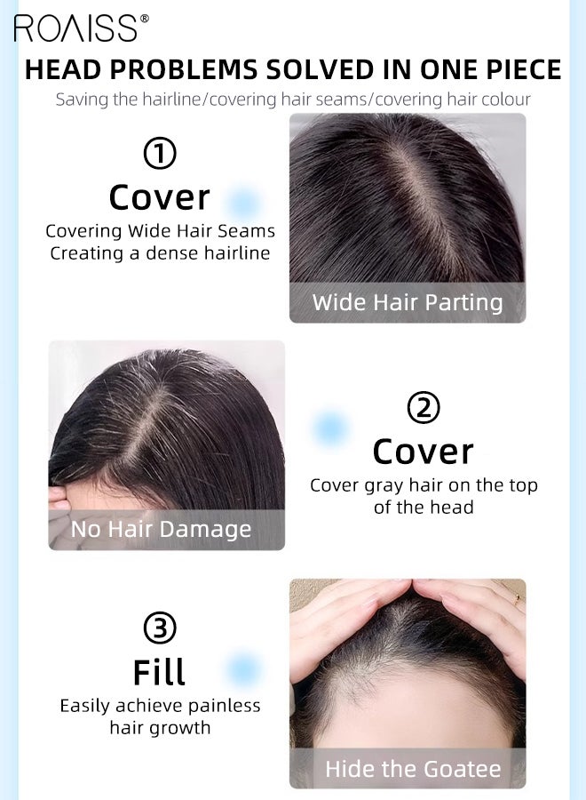 رويس غطاء شعر نسائي غير مرئي بدون درزات، غرة أنيقة مفروقة من المنتصف، قطعة شعر شبكية داخلية رقيقة وجيدة التهوية، مناسبة للنساء ذوات تساقط الشعر الخفيف، تغطي الشعر الرمادي وتزيد من كثافته، بني-أسود، 7×7 سم - Image 2