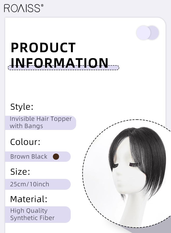 رويس غطاء شعر نسائي غير مرئي بدون درزات، غرة أنيقة مفروقة من المنتصف، قطعة شعر شبكية داخلية رقيقة وجيدة التهوية، مناسبة للنساء ذوات تساقط الشعر الخفيف، تغطي الشعر الرمادي وتزيد من كثافته، بني-أسود، 7×7 سم - Image 3