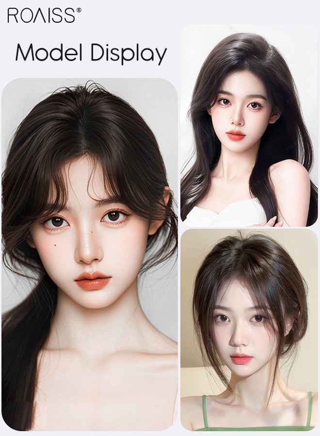 رويس غطاء شعر نسائي غير مرئي بدون درزات، غرة أنيقة مفروقة من المنتصف، قطعة شعر شبكية داخلية رقيقة وجيدة التهوية، مناسبة للنساء ذوات تساقط الشعر الخفيف، تغطي الشعر الرمادي وتزيد من كثافته، بني-أسود، 7×7 سم - Image 5