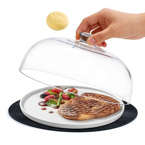 WENWELL Glass Microwave Splatter Cover with Silicone Mat, 10Inch Plate Splatter Food Lid with Integrated Grip Handle and Vent Hole, BPA Free, Dishwasher Safe - Image 1