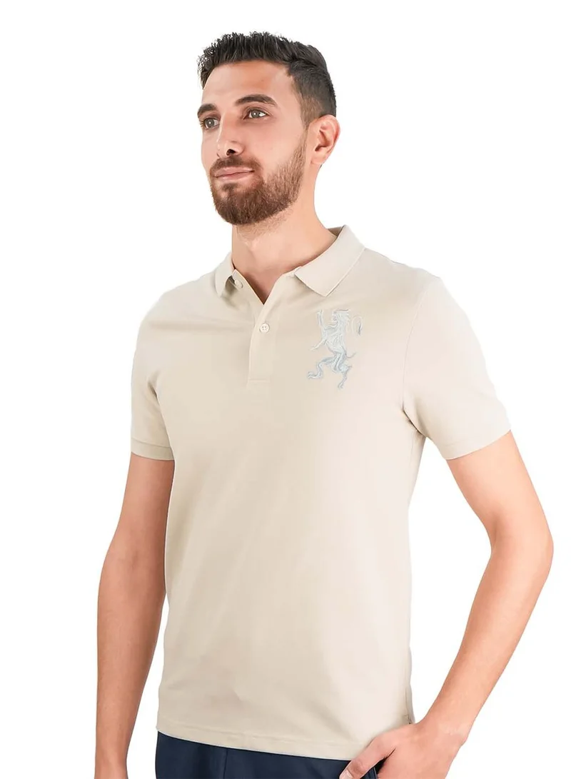 Men's 3D Lion Polo: Slim Fit, Bold Embroidery, Premium Pique