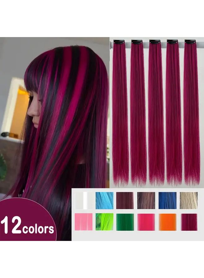 White Clip In Hair Extensions 5 Piece Synthetic Straight Long Full Set For Women - Image 1