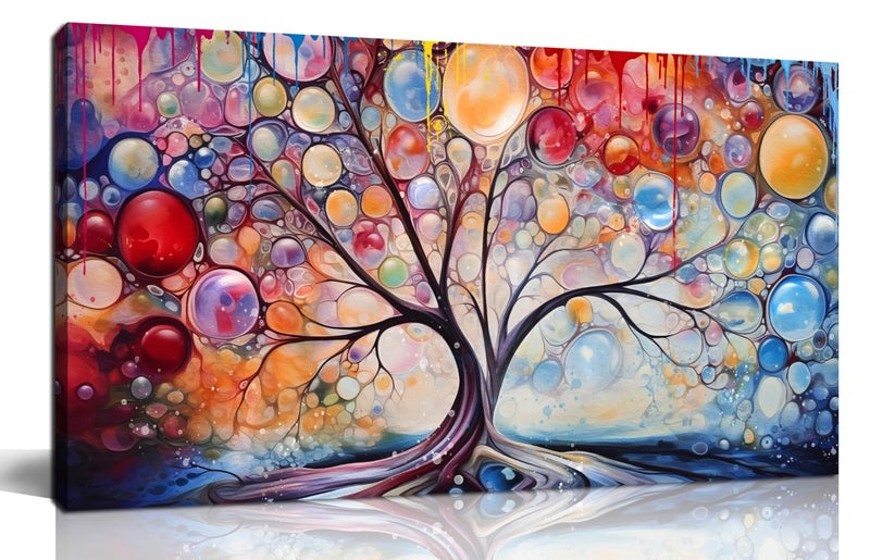 SIXTTART Tree Pictures Wall Decor Living Room - Colorful Artwork for Wall - Large Canvas Wall Art Ready to Hang Size 20" x 40" - Image 1