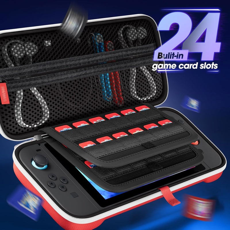 بروكاس حقيبة حمل لجهاز Nintendo Switch 2 (2025) مع 24 فتحة لبطاقات الألعاب، حقيبة تخزين صلبة محمولة للسفر، جيب واقي لجهاز Nintendo Switch 2 (2025) والملحقات - أحمر - Image 3