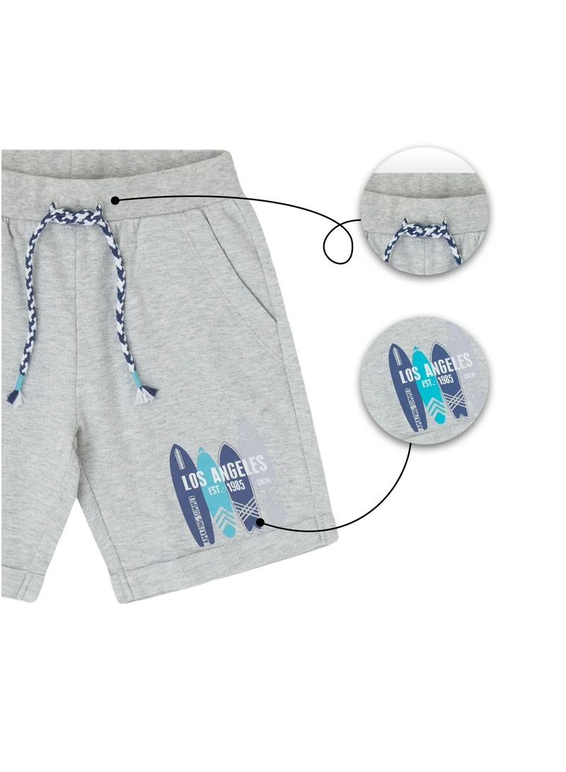 CANADA HOUSE Soft and Comfortable Light Grey French Terry Cotton Bermuda Shorts For Boys
