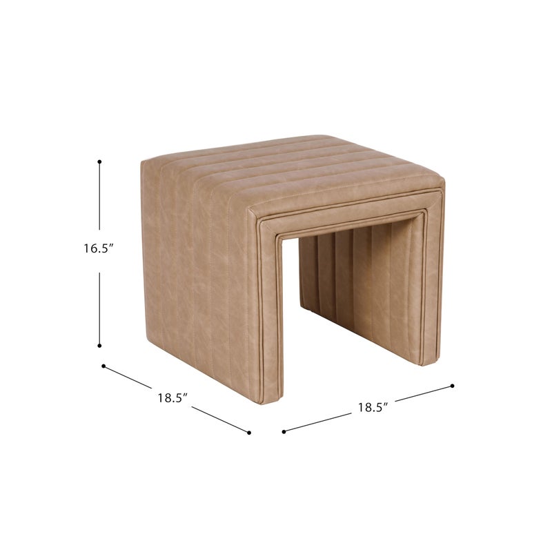 HomePop Modern Channel Tufted Faux Leather Ottoman|Homepop Home DÃ©cor|Ottoman for Living Room & Bedroom - Sand Faux Leather - Image 5