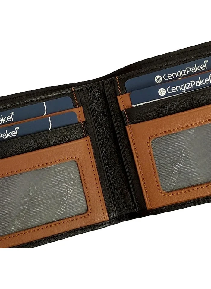 Cengiz Pakel Leather Men's Wallet Black - Tan 500ST